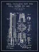 Drilling Bit for Oil Water Gas Patent From 1920 - Navy Blue Digital Art by Aged Pixel