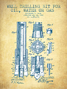 Drilling Bit for Oil Water Gas Patent From 1920 - Vintage Paper Drawing by Aged Pixel