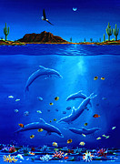 Eagle Over Dolphins Painting by Lance Headlee