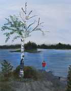 Fishing at First Connecticut Lake Painting by Linda Feinberg