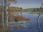 Fishing at Lake Nuangola Painting by Ray Nutaitis