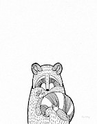 Forest Friends II Black And White Raccoon Painting by Elyse Deneige