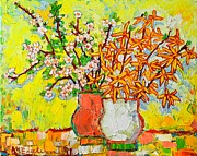 Forsythia And Cherry Blossoms Spring Flowers Painting by Ana Maria Edulescu