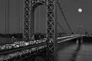 George Washington Bridge Moon Rise BW Photograph by Susan Candelario