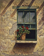 Geraniums and Shadows Painting by Ricardo Chavez-Mendez