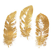 Gold Feather Square Mixed Media by Patricia Pinto