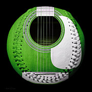 Green Guitar Baseball White Laces Square Digital Art by Andee Design