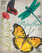 Grey Postcard Butterflies 3 Painting by Debbie DeWitt