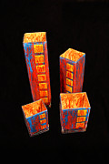Hand Painted Glass Set of Four Reds Glass Art by Christopher Schranck