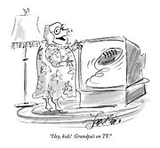 Hey, Kids!  Grandpa's On Tv Drawing by Edward Frascino