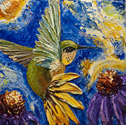 Hummingbird and Purple Cone Flowers Painting by Paris Wyatt Llanso