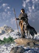 Huntress and Wolf Digital Art by Daniel Eskridge