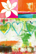 In Bloom- colorful heart and flower art Painting by Linda Woods