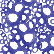 Indigo Bubbles- Contemporary Absrtract Watercolor Painting by Linda Woods