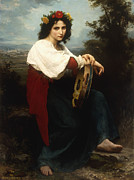 Italian woman with a tambourine Painting by William Adolphe Bouguereau