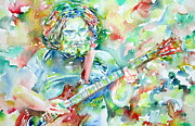 JERRY GARCIA PLAYING the GUITAR watercolor portrait.3 Painting by Fabrizio Cassetta