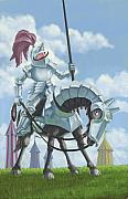Knight in shining armour on horesback Painting by Martin Davey