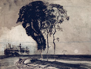 Landscape with Three Trees, 1850 by Victor Hugo Painting by Victor Hugo