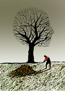 Man Raking Autumn Leaves Photograph by Ikon Ikon Images