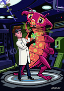 Manga professor with nice Pink Monster Experiment Digital Art by Martin Davey