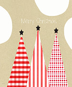 Merry Christmas with Red and White Trees Mixed Media by Linda Woods
