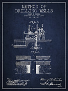 Method of drilling wells Patent from 1906 - Navy Blue Digital Art by Aged Pixel