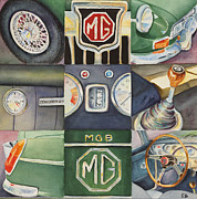 MGB Car Collage Painting by Karen Fleschler