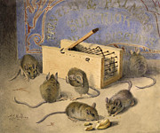 Mice and Huntley Palmers Superior Biscuits Painting by Agnes Louise Holding