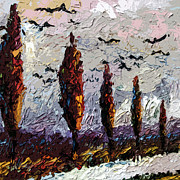 Modern Italian Landscape Trees Paintings Triptych Abstract Mixed Media Art Painting by Ginette Callaway