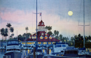 Moon over Coronado Boathouse Painting by Mary Helmreich