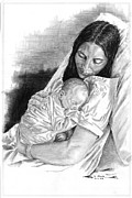 Mother and Child 1 Drawing by Kenneth Stock