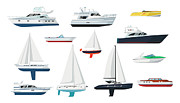 Motor Boat And Sailboat Set Digital Art by Primo-piano