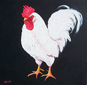 Textured painting of an angry white rooster, Napoleon  Painting by Jan Matson