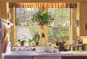 New England Kitchen Window Painting by Mary Helmreich