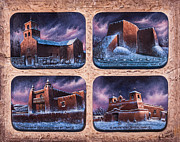 New Mexico Churches in Snow Mixed Media by Ricardo Chavez-Mendez