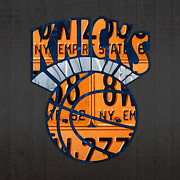 New York Knicks Basketball Team Retro Logo Vintage Recycled New York License Plate Art Mixed Media by Design Turnpike