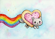 Nyan Cat Valentine Heart Painting by Olga Shvartsur