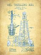 Oil drilling rig Patent from 1911 - Vintage Paper Drawing by Aged Pixel