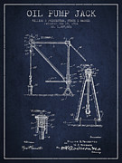 Oil Pump Jack Patent Drawing From 1916 - Navy Blue Digital Art by Aged Pixel