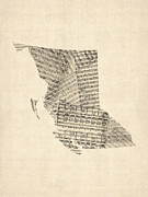 Old Sheet Music Map of British Columbia Canada Digital Art by Michael Tompsett