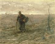 Old Woman On The Heath Drawing by Jozef Israels
