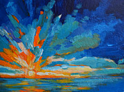 Orange Blue Sunset Landscape Painting by Patricia Awapara