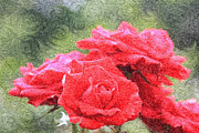 Painterly Red English Roses with Green Swirls Photograph by Beverly Claire Kaiya