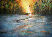 Painting Of Sunset Over River Floodplain Photograph by Ikon Images