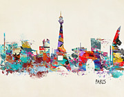 Paris Watercolor Skyline Painting by Bri Buckley