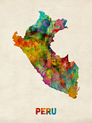 Peru Watercolor Map Digital Art by Michael Tompsett