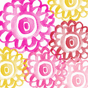 Pink and Yellow Flowers- painting Painting by Linda Woods