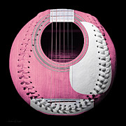 Pink Guitar Baseball White Laces Square Digital Art by Andee Design