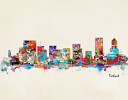 Portland Skyline Oregon Painting by Bri Buckley
