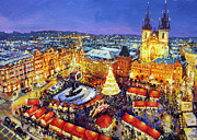 Prague Old Town Square Christmas Market 2014 Painting by Yuriy Shevchuk